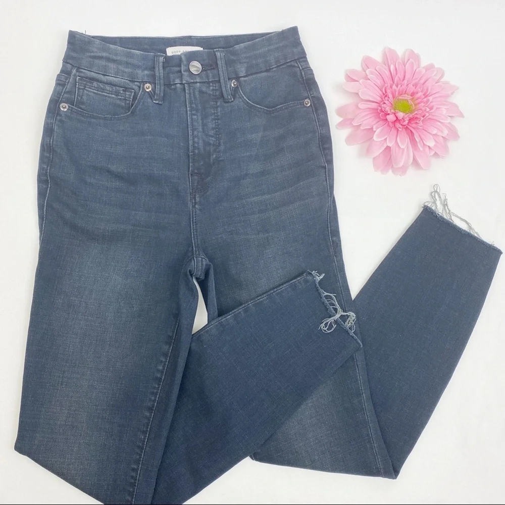 Good American Good Waist Crop High Rise Raw Hem Skinny Jeans Blue631